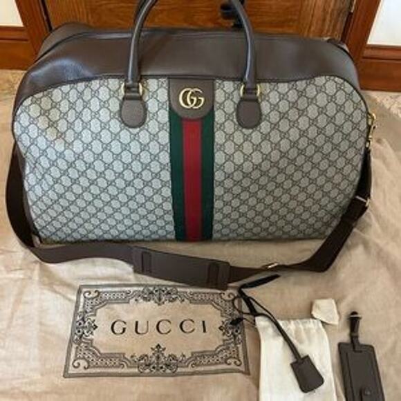 Gucci LARGE Savoy, duffel bag, GG supreme brown and tan, made in Italy NWT - Picture 11 of 15